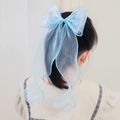 Light blue organza hair bow clip with long streamers for girls hairstyles - Princess Blue