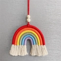 Handwoven 6-color rainbow car hanging ornament with cotton tassels and wooden beads - 6-Layer Rainbow Style 2