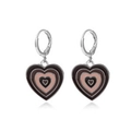 Silver-tone heart drop earrings with brown and pink enamel layered concentric circles - Silver Brown (Earrings)