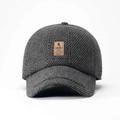 Berretto da baseball invernale grigio scuro da uomo in caldo tweed con patch in pelle - Grigio