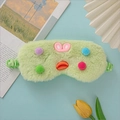 Cute light green plush sleep mask with cartoon decor and elastic silk strap - Funny Strappy Style-Green