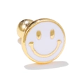 Classic golden smiley face stud earring with white enamel inlay and screw back closure - White Smiley Face