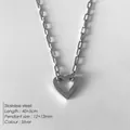 Collier pendentif cœur en acier inoxydable argenté avec chaîne trombone élégante - Collier Fermoir Coeur Argent (XNL0015-1)