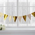 Festone a bandierine con motivi ondulati oro e bianchi per decorazioni di compleanno - Banner Triangolare Chevron Oro Bronzato
