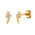Close-up of S925 sterling silver gold lightning stud earrings with cubic zirconia - Lightning/Gold