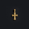 18K gold plated titanium steel cross pendant with beaded border details on dark background - M04 (Cross)