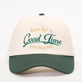 Berretto da baseball retrò bicolore bianco crema e verde scuro con ricamo Good Time - Taglia unica / Crema/Verde Scuro