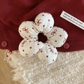 White fabric scrunchie with red bow and heart prints for elegant women hairstyles - White with Red Bow