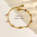 Double-layer 14K gold stainless steel bracelet with purple crystal beads and charms - Purple Amethyst (B6)