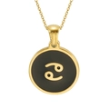 Collier en or 18K avec pendentif rond noir du signe Cancer et breloque dorée - Cancer