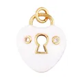 Golden heart lock pendant with white enamel finish and sparkling zircon stones - Heart Lock-White