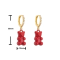 Golden earrings with micro-set zircon and red candy bear pendants, 30mm height - Gold Red