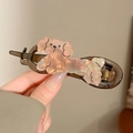 Pince à cheveux caniche rose perlé sur base acrylique marron pour femmes - Pince Torsadée Chien Coloré (7#) / Env. 11cm