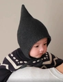 Infant winter pointed knit hat in black with fuzzy texture for cold weather protection - Cap circumference 40-48cm, suitable for 3-18 months / Basic Elf Hat Black