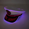 LED glow captain hat in white with black visor and purple neon fiber optic lights - Captain Hat-Purple Light