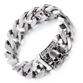 Polished stainless steel Cuban link bracelet for men with skull clasp design and punk style - Steel