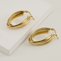 Boucles d'oreilles créoles torsadées triple épaisseur en acier inoxydable doré - 22*40mm / Doré
