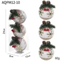 Set of 3 white Christmas ornaments with glitter snowflakes, pine needles and pinecones - Style L / 3PCS Set