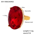 Ovale robijnrode glazen ring met gouden titanium band en kleine zijsteentjes - US 6 / Rood