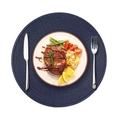 Dark blue round woven placemat with textured finish for heat-resistant dining decor - 38cm (Approx. 60g) / Blue
