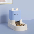 Gravity pet feeder with cat ear lid and sky blue grain storage tank on white base - Pet Feeder / Bondi Blue