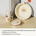 Cream yellow cartoon plastic bathroom set with washbasin, soap dish and tumbler - Large Cup + 32cm Basin + Soap Box