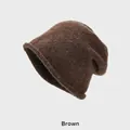 Brown thick knit winter beanie with a cozy rolled edge design and soft plush texture - One Size (54-58CM) / Rolled Edge Thick Version / Brown
