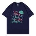 Dunkelblaues Baumwoll-T-Shirt mit Feliz Dia del Padre Druck und Hut-Grafik - XS / Spanischer Druck-317 / Marineblau