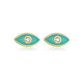 S925 silver evil eye stud earring with gold plating and turquoise enamel details - Turquoise Blue Enamel