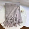 Thick lavender plush scarf with long tassels in a minimalist winter aesthetic style - 230*35cm / 13# Cream Grey