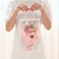 Pink wrapping sunflower and carnation soap flower bouquet in PVC bag with LED lights - 3-Flower Box [Pink Carnation + Sunflower] + Light + Card