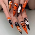 Unghie finte stiletto per Halloween con disegni fatti a mano di fantasmi e pipistrelli - Stile a tema Halloween (CJCY-140) - Tipo di colla