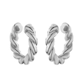 Gros plan sur des ear cuffs torsadés argentés avec boules lisses en forme de C minimaliste - Argent Torsadé / 1 paire