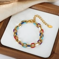 Bracelet à maillons émaillés colorés en finition dorée avec carreaux multicolores - E483-Bracelet Doré-15+5cm