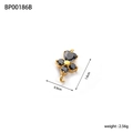Detailed size view of a gold four-leaf clover pendant with black zircons, 1.6cm x 0.9cm - BP00186B-Gold Black Stone Four Petal Flower