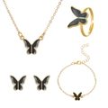 Goldschmuck-Set mit Schmetterling, schwarzes Emaille-Halskette, Armband und Ohrringe - Schwarzer Schmetterling Stil (A-942) / KC Gold