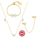 S925 sterling silver butterfly jewelry set with zircon teardrop necklace and earrings - 925 Silver / Set (Ring+Necklace+Earrings)
