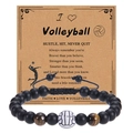 Detail of volleyball beaded bracelet with black matte beads, tiger eye and gift card - Inspirational Card Volleyball Style (Volleyball Bracelet-4)