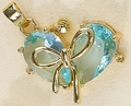 Golden heart pendant with light blue gemstone and bow detail for DIY necklace jewelry - Light Blue
