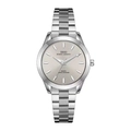 Minimalist silver stainless steel quartz watch with champagne dial and link bracelet - Silver Case Grey Dial