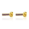 Chic gold plated bar earrings featuring six round purple zircons with mirror reflection - Purple