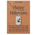 Detail view of Halloween silver pendant necklace with zombie hand on kraft card - Zombie Hand (D0942-1)