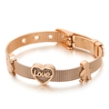 Rose gold mesh bracelet with heart love charm and human silhouette pendants for Mother's Day - People Love Style (KB112819-K)