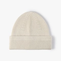 Gorro de punto blanco crema para mujer con dobladillo ancho y textura cálida de canalé - Beige (22B043)