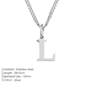 Stainless steel initial L necklace for women in silver minimalist curb chain style - Letter Style(L) (CDNP014) / Silver