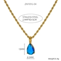 Detail of twisted chain necklace with a blue teardrop pendant in 18K gold plated steel - Lake Blue Zirconia