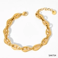 Golden stainless steel pig nose chain bracelet with adjustable lobster clasp and logo tag - Gold Bracelet