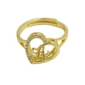 Adjustable golden heart ring with cursive letter A and crystal pavé details - Adjustable Open / Letter A