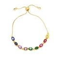 Adjustable gold evil eye bracelet with colorful enamel beads and faceted gemstones - Colorful