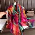 Close-up of lightweight artistic floral print scarf with abstract bohemian patterns - Colorful Resort Style / 180CM-130CM